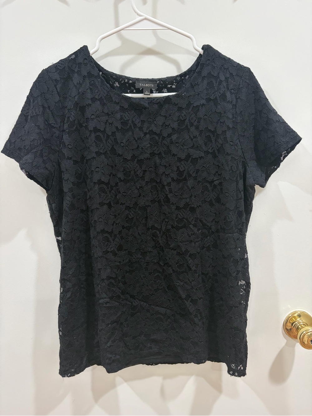 Talbots Black Floral Lace Short-Sleeve Blouse